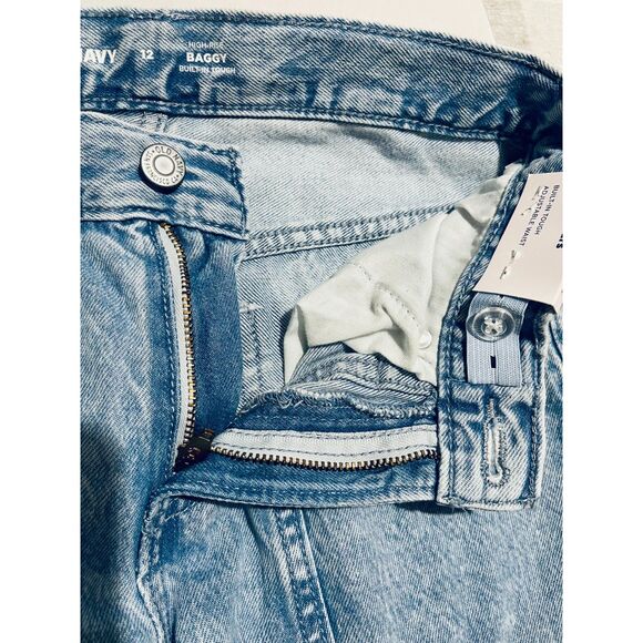 Old Navy baggy jeans cargo pocket wide leg high rise built tough women 12Jr New - Picture 4 of 6